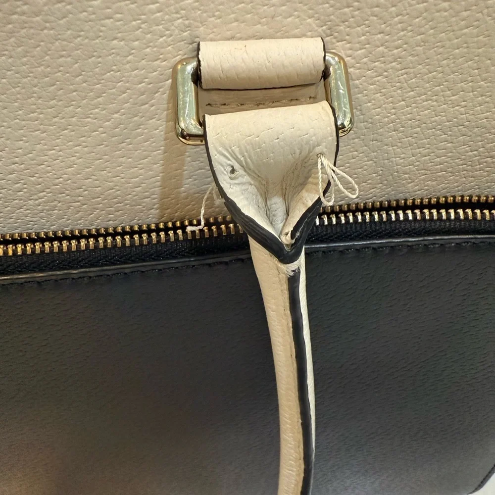 Kate Spade New York Black Cream Grove Street Maeve Large Structured Leather Tote